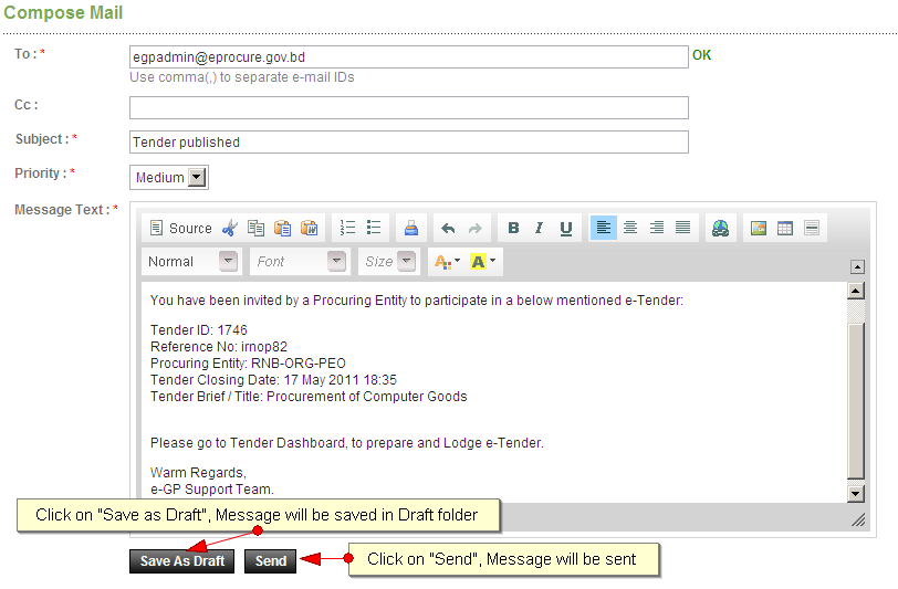 Compose Message রিচ টেক্সট এডিটর — Screen B8