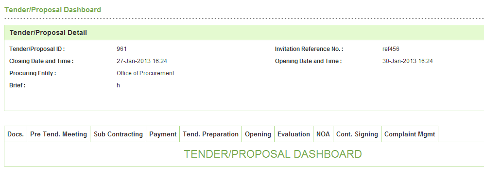 Tender Dashboard-এর ১০টি ট্যাব — Screen D20