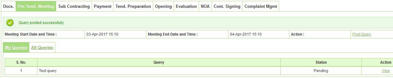 Query posted successfully — Screen D42
