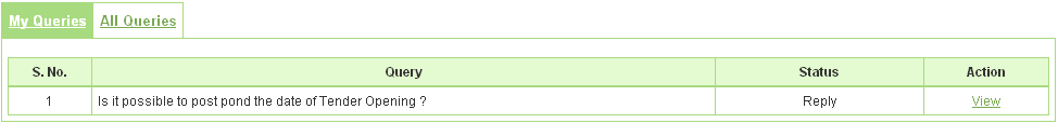 My Queries ট্যাব, Reply স্ট্যাটাস — Screen D43