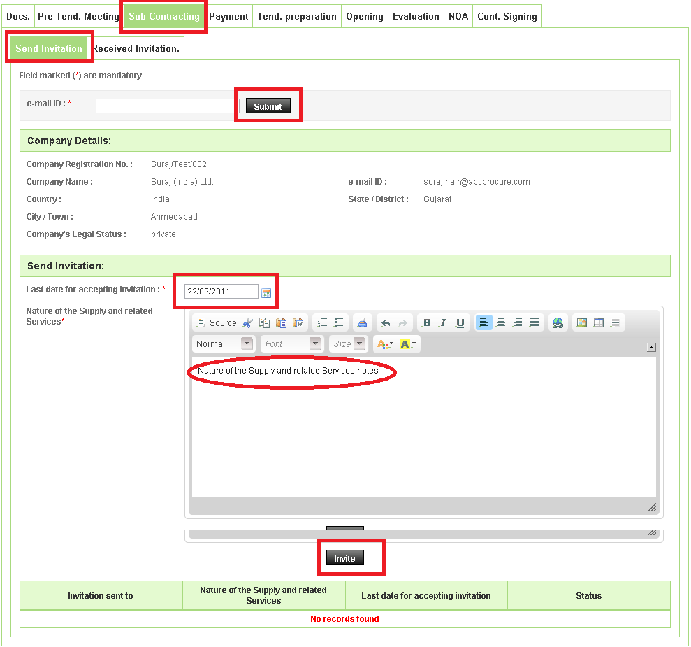 Company Details ও Send Invitation — Screen D48