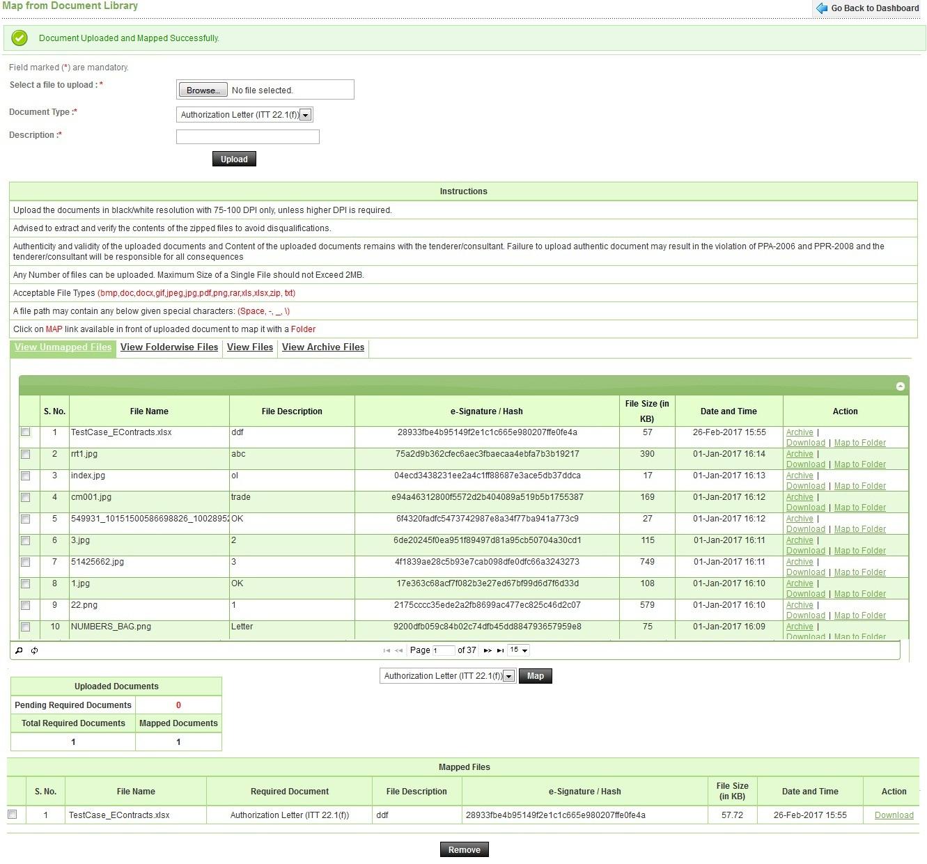 Document Uploaded and Mapped — Screen D121