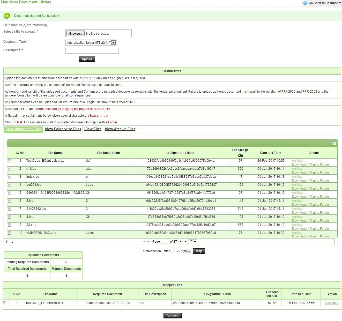 Pending ও Mapped Document কাউন্ট — Screen D123