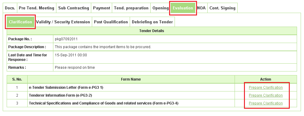 Prepare Clarification লিংক — Screen E5