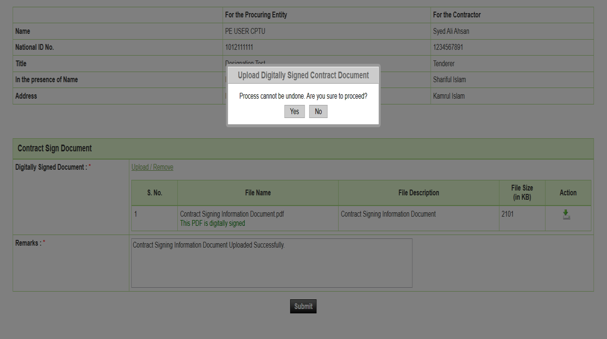 Contract Awarded স্ট্যাটাস — Screen E39.5