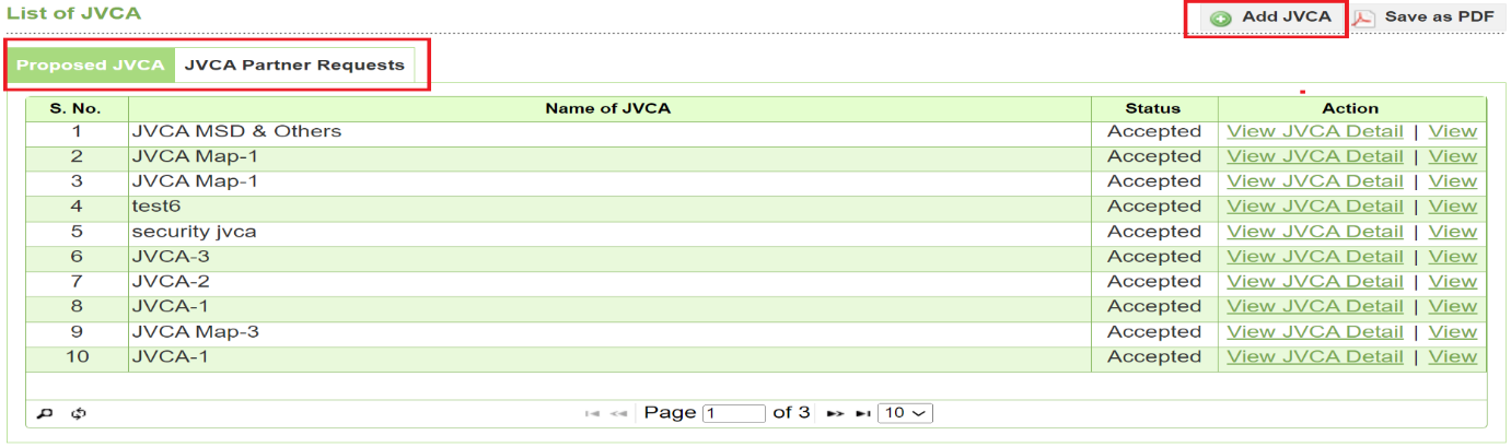 JVCA তালিকা ও Partner Requests ট্যাব — Screen E53