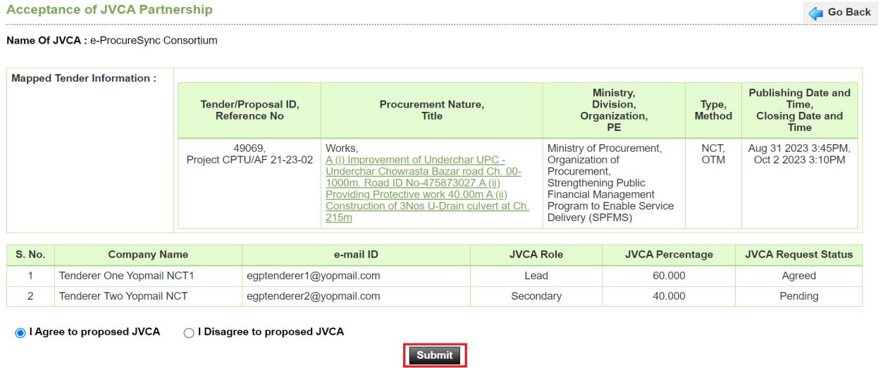 I Agree / I Disagree to Propose JVCA — Screen E71