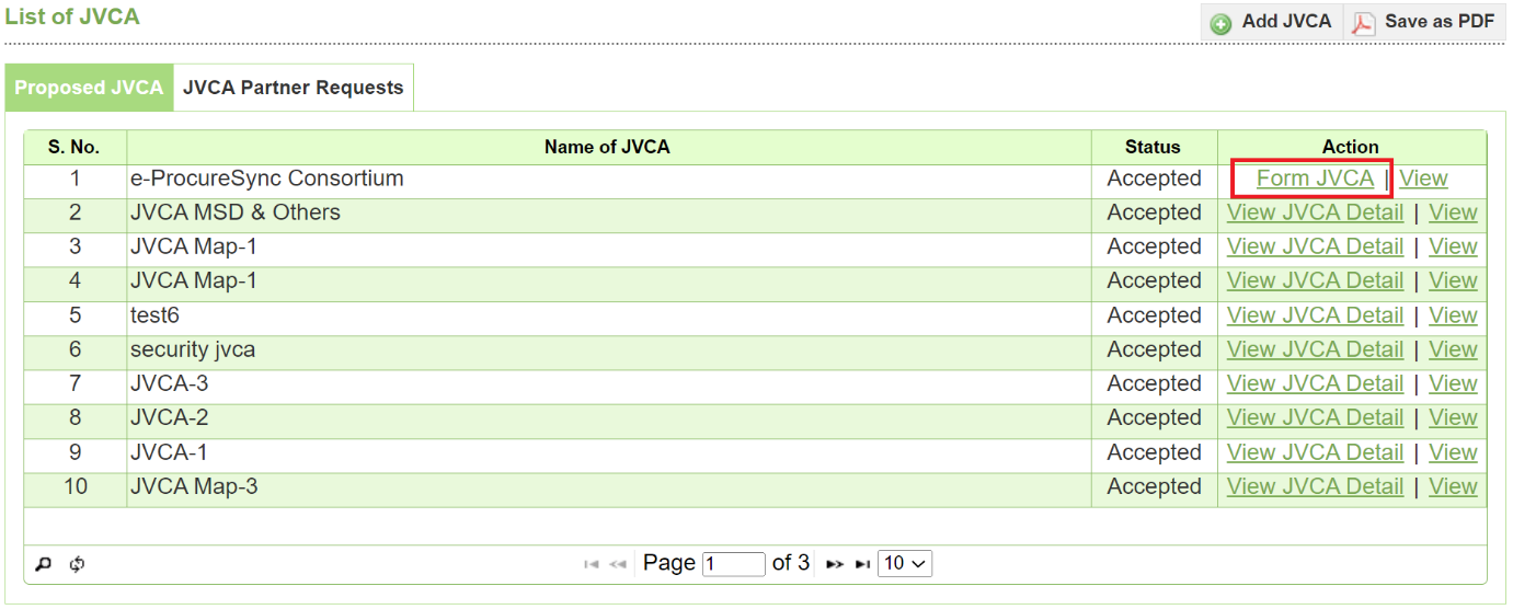 Form JVCA লিংক, নিবন্ধন — Screen E74/E75