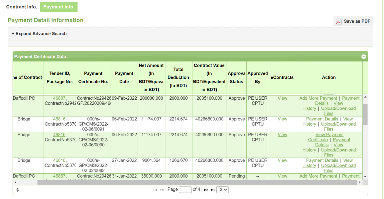 Approved, View Payment Certificate — Screen G75