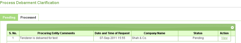 Debarment ট্যাব — Screen I1/I2